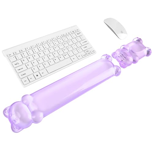 Gel Keyboard and Mouse Wrist Rest Set – Clear Wrist Rest for Computer Keyboard 60%/68%/75%, Comfort & Support for Typing and Gaming(Cute Purple Bear) - color: Purple