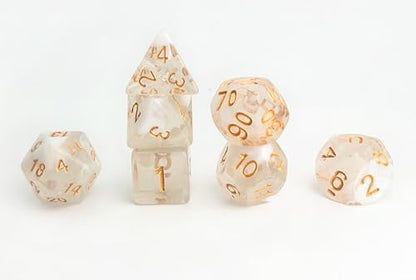 White Smoke DND Dice Set of 7pcs (Ivory-Gold) | Transparent Acrylic Polyhedral Dice Set for D&D, TTRPGs, Dungeons and Dragons, MTG, Table Games – D20 System Games - color: Ivory & Gold