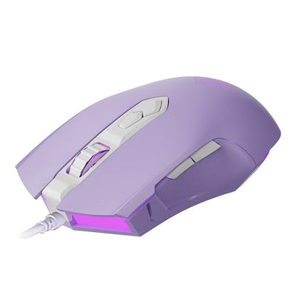 Lomiluskr AJ52 RGB Wired Gaming Mouse, 7 Programmable Buttons, Computer Mice with RGB Lighting, 200-4800 DPI Adjustable, for PC/Laptop (Purple) - color: Purple