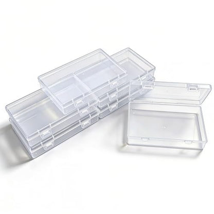 6 Pieces Rectangular Empty Mini Clear Plastic Organizer Box | 155 x 92 x 30 mm, Hinged Lids, For Small Items, Craft Projects - size: 155 x 92 x 30 mm