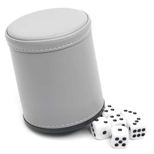 Felt Lined Professional Dice Cup - with 6 Dices Quiet for Yahtzee Game - color: Gray