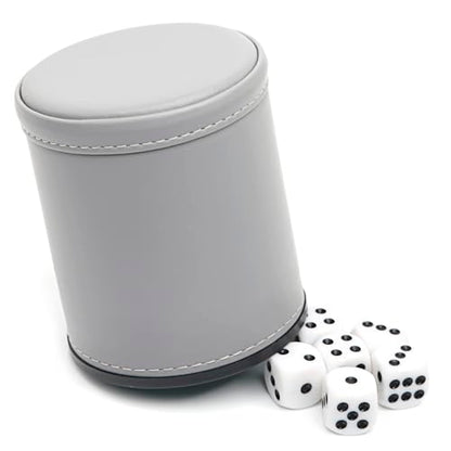 Felt Lined Professional Dice Cup - with 6 Dices Quiet for Yahtzee Game - color: Gray