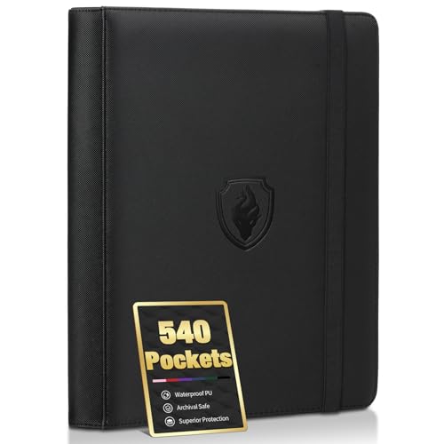 Premium 9 Pocket Card Binder for 540 Cards, Fabmaker PU Cover Trading Card Binder, Sturdy Card Collection Album, Sleek Card Holder Folders for Game Cards & Sports Cards, Black - color: Black, size: 540 Pocket