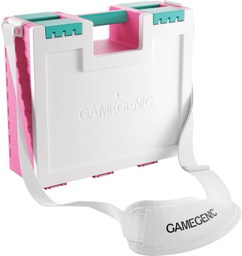 Gamegenic Game Castle - Pink/White/Teal Color | All-in-One Double-Sided Storage Case for Cards, Gaming Accessories, Tokens, Dice & Tools, 19 Removable Trays in 5 Sizes