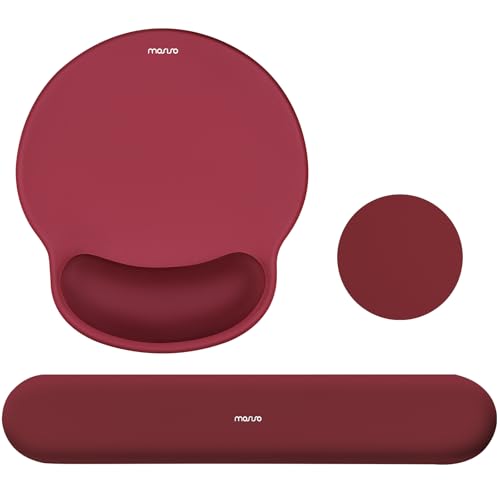 MOSISO Wrist Rest Support for Mouse Pad&Keyboard Set, Circle Curved Ergonomic Mousepad&Coaster Non-Slip Base Home/Office Pain Relief&Easy Typing Pad with Soft Cloth&Silicone Lining, Wine Red - color: Wine Red