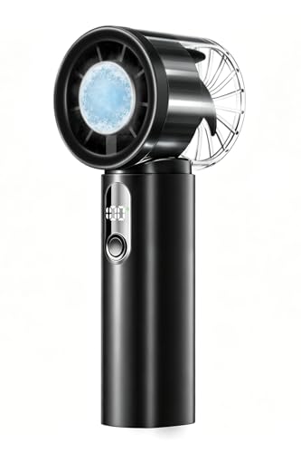 Portable Handheld Small Turbo Fan with Ice Cooling, Black | 5 Gear Strong Airflow, LED Display, 3000mAh Rechargeable Battery, 20000 RPM Powerful, Up to 12 Hrs,for Travel,Outdoor, Makeup - color: Black