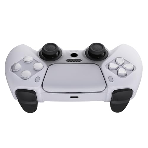PlayVital Transparent Clear White Pure Series Anti-Slip Silicone Cover Skin for ps5 Controller, Soft Rubber Case for ps5 Wireless Controller with Clear White Thumb Grip Caps - color: Transparent Clear White