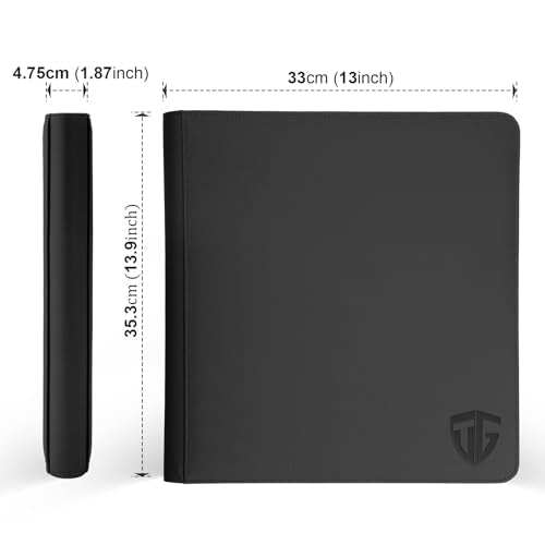 12 Pockets Trading Card Zipper Binder for 720 Cards| Secure Side Loading Pockets | Trading Card Album Folder | Compatible with YuGiOh, MTG(Black 12) - color: Black 12