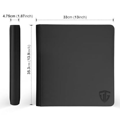 12 Pockets Trading Card Zipper Binder for 720 Cards| Secure Side Loading Pockets | Trading Card Album Folder | Compatible with YuGiOh, MTG(Black 12) - color: Black 12