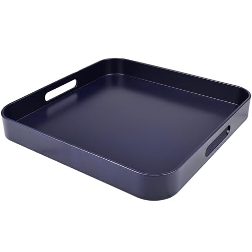 Square Navy Blue Decorative Serving Tray with Handles, Versatile Ottoman Tray for Coffee Table, Entertaining, Outdoor Patio, Living Room, 13”*13”*1.6” - color: S-royal Blue, size: 13" x 13" x 1.6"