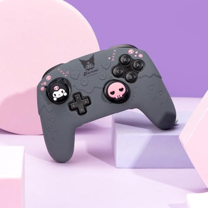 Kuitmor Silicone Switch Pro Controller Cover Skin Set, Anti-Slip Soft Protective Case for Switch Pro Controller with 2 Thumb Grip Caps and 1 Sticker (Black Kuromi) - color: Black Kuromi