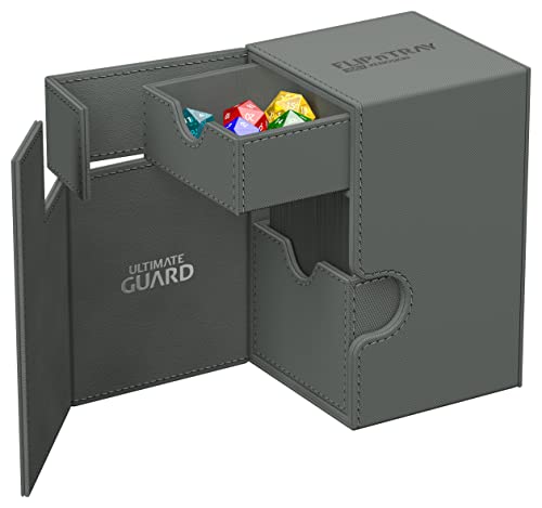 Ultimate Guard Flip'n'Tray 100+, Deck Case for 100 Double-Sleeved TCG Cards + Dice Tray, Grey, Independent Magnetic Closure & Microfiber Inner Lining - color: Grey, size: 100+
