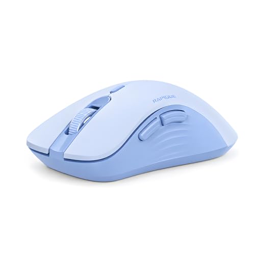 RAPIQUE Bluetooth Wireless Mouse, Dual Bluetooth & 2.4G USB Receiver, Quiet Clicks, Right-Hand Ergonomic 6 Button Mouse, Adjustable DPI, AA Battery, for Laptop, PC, Mac, Tablet - Light Blue - color: Light Blue