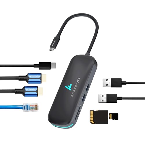 Type C 8 in 1 Wozoyo Docking Station with Dual USB 5Gbps, Dual 4K HDMI, Gigabit Ethernet, SD & TF Card Reader, PD 100W, USB-C Hub, Compatible with Thunderbolt 4, macOS, Windows, Android & iOS - style: 8-in-1