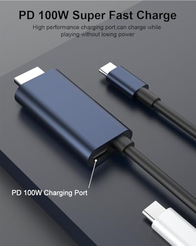 USB C to HDMI Cable 2 in 1 Steam Deck Adapter 4K 60Hz HDMI 100W Charging Port, Monitor TV Connector Cable USB C Dock for Steam Deck OLED/ROG Xbox Ally/iPad/Samsung Galaxy Dex/Tablet/iPhone 17 6.6TF/2M