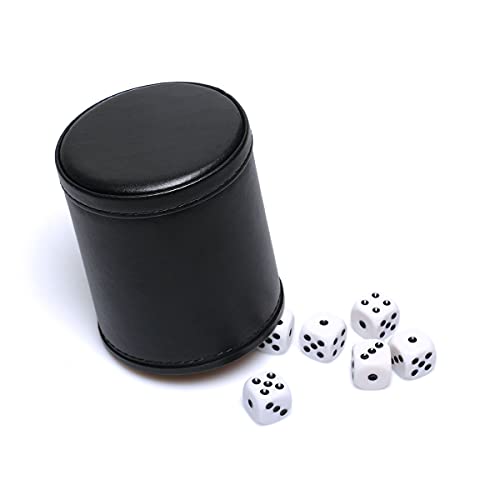 Felt Lined PU Leather Dice Cup Set with 6 Dot Dices (Black, Pack of 2) - color: Red