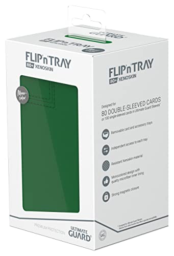Ultimate Guard Flip'n'Tray 80+, Deck Case for 80 Double-Sleeved TCG Cards + Dice Tray, Green, Independent Magnetic Closure & Microfiber Inner Lining - color: Green, size: 80+
