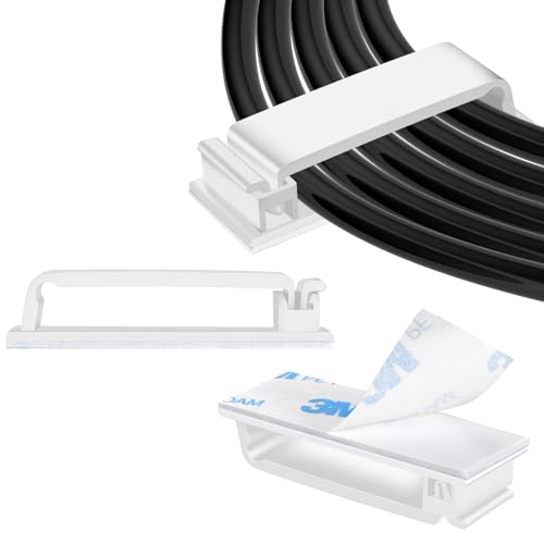XHF 100 PCS Self Adhesive Cable Clips(L) White,Wire Clips Cable Management Wire Organizer Cord Holder for Under Desk, Car, Wall, TV PC Ethernet Cable - color: White, size: L-100 PCS