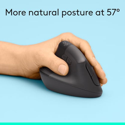 Logitech Left Handed Lift Vertical Ergonomic Wireless Mouse - Graphite | Connect via Bluetooth or included Logi Bolt USB-A receiver, quiet clicks, 4 of 6 buttons customizable, Windows Mac compatible - color: Graphite, style: Left-Handed