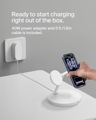 Belkin Qi2 15W Wireless Charging Station, 3 in 1 iPhone Charger | Fast Charging, MagSafe Compatible, iPhone 17/16/15, Apple Watch, AirPods, Travel Charger, Magnetic - color: White, style: Matte Finish