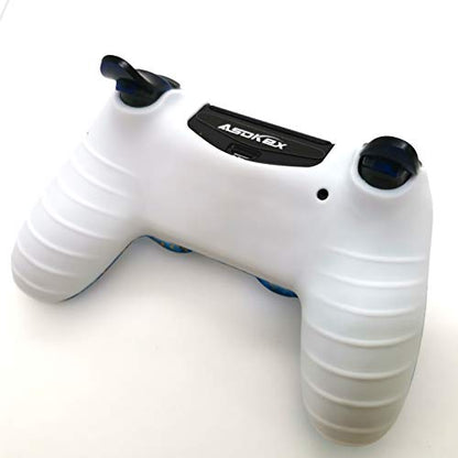 Silicone Skin Cover for Ps4 Controller (1pc Anti-Slip Case, 1 Pair L2 R2 Trigger Extender, 4pcs Thumb Grips,4pcs LED Light Bar Decal) Protector for DualShock PS4/ Slim/Pro Controller (sky blue&yellow) - color: sky blue&yellow