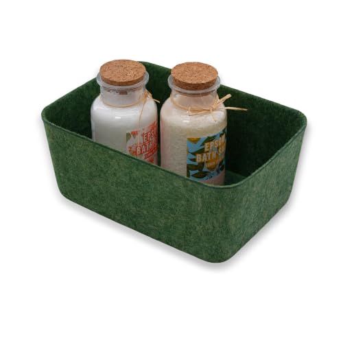 Welaxy Felt deep Storage Bins lidded Drawer Organizer Caddy for junk stuff stationery makeup jewelry closet bathroom minimalist lifestyle (Forest Green Bin, S) - color: Forest Green Bin, size: S