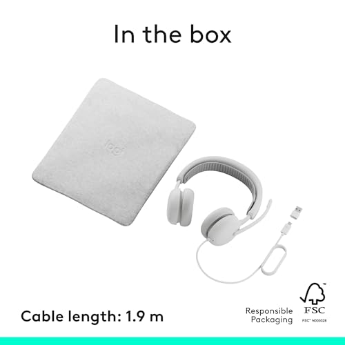 Logitech Zone Wired 2 Noise Canceling Headset Adaptive Hybrid - Off-White | Noise-canceling, USB-C, USB-A adapter included - color: Off White, style: Wired