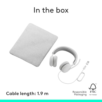 Logitech Zone Wired 2 Noise Canceling Headset Adaptive Hybrid - Off-White | Noise-canceling, USB-C, USB-A adapter included - color: Off White, style: Wired