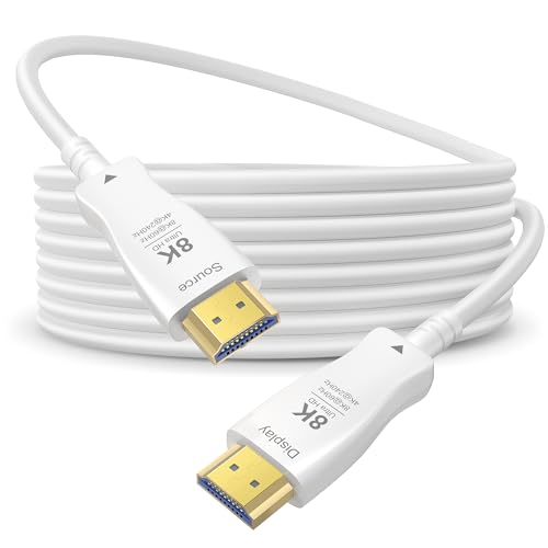 HDMI Cable 100FT 8K Fiber Optic - 48Gbps Ultra High Speed for Monitor, TV | 8K@60Hz 4K@240Hz, Thin White HDMI 2.1 Cable, Supports eARC, Dynamic HDR, HDCP 2.2/2.3, for PS5 Xbox Laptop Projector - size: 100 Feet
