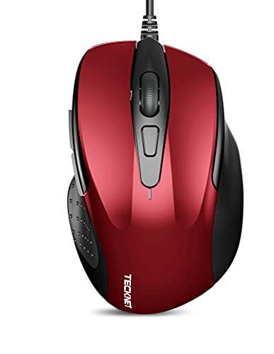 TECKNET USB Wired Mouse, 6-Button Corded Computer Mouse with 4 Adjustable DPI, Optical Computer Mice with Ergonomic Design and 5FT Cord for Laptop, Chromebook, PC, Desktop, Mac, Notebook - Dard Red - color: Dark Red