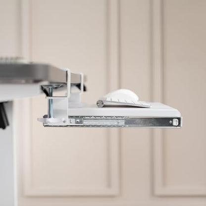 VIVO Small Keyboard Tray, Under Desk Pull Out with Extra Sturdy C Clamp Mount System, 20 (26 Including Clamps) x 11 inch Slide-Out Computer Platform Drawer, White, MOUNT-KB05ES-W | Keyboard Tray for Typing, Slide Out Platform, Extra Sturdy C-Clamp Mount S