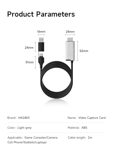 Hagibis USB3.0 Video Capture Card with 100W PD, HDMI to USB A/USB C Capture Cable 1080P@60fps YUY2 MJPEG MS2130 for Quest 3 2 Pro VR Switch2 PS4/5 Live Broadcast, Gaming, Streaming, Recorder