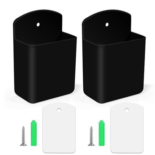2 PCS Self Adhesive Remote Holder Wall Mount Control Holders | Small Wall Mounted TV Remote Bracket Air Conditioner and Pen Organizers and Accessories for Home Office School (Black) - color: Black