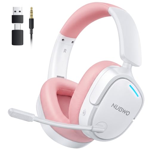 NUBWO Wireless Gaming Headset for PS5, PC, PS4 - Dual 2.4G & Bluetooth Simultaneous Gaming Headphones, EQ Sound Modes, Noise-Canceling Mic, 80-Hour Battery, Comfortable Foldable & Travel Design - color: Pink