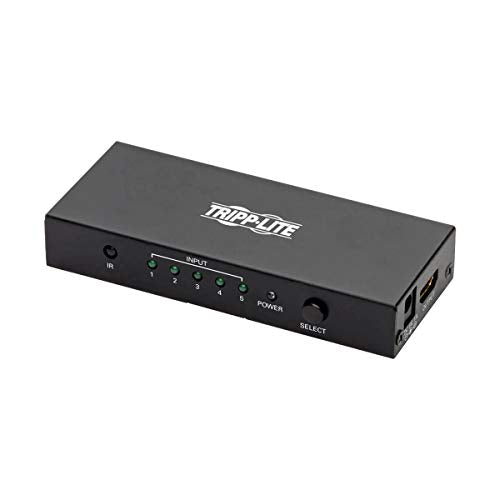 Eaton Tripp Lite 5-Port HDMI Switch with Remote, 5 in 1 Out, 4K@60Hz, Remote Control or Push Button, HDMI Splitter Adapter KVM Selector Box, Plug-and-Play, 3-Year Warranty (B119-005-UHD)