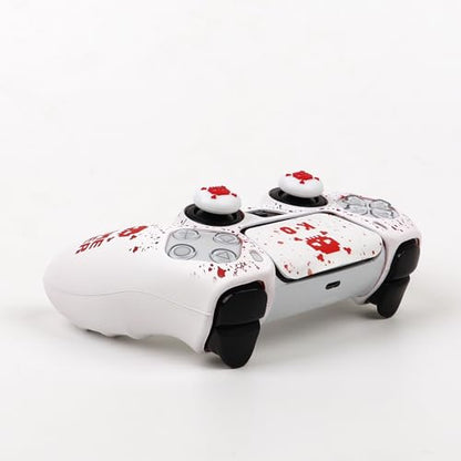 Pixelated Skull Controller Skin Cover Compatible with PS5/Playstation 5 Controller, RALAN Protector Case Customised Thumb Grip - color: Pixelated Skull white Red