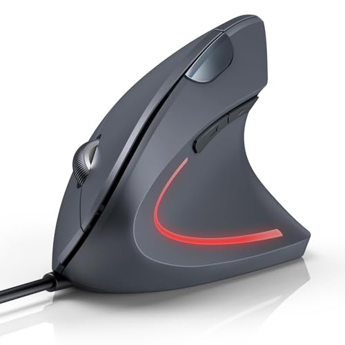 TECKNET Wired Mouse, 6400 DPI Ergonomic Mouse 6 Buttons Silent Mice 4 Adjustable DPI Vertical Mouse Compatible with Windows/Chrome/Laptop/Computer - color: Grey
