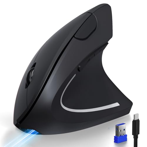 TECKNET Ergonomic Mouse with Jiggler, Bluetooth Wireless Vertical Mouse, 4800DPI Rechargeable Carpal Tunnel Mouse, Undetectable Random Movement Keeps Computers Awake for PC, Laptop, Mackbook | Built-in Jiggler Mover, Bluetooth+2.4G, Wireless Moving Mouse,
