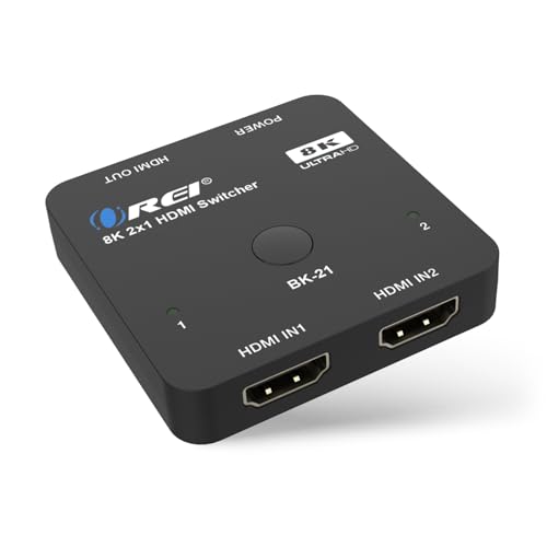 OREI 8K 2-Port HDMI 2.1 Switch, 8K@60Hz, 4K@120Hz, Auto and Manual Switch | hdmi switch 2 in 1 out, hdmi 2.1 switch 4k 120hz, 48Gbps, HDR10, Dolby Vision, PS5/Xbox, IR Remote - color: Jet Black
