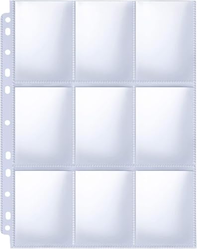 Trading Card Sleeve Pages, HERKKA 200 Pack 9 Pocket Album Pages 11 Holes Fit 3 Ring Binder - size: 200 Pack