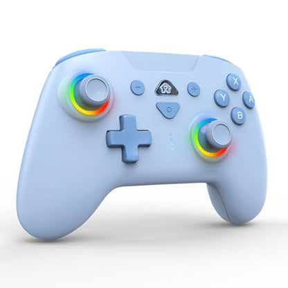 PeriphX Wireless Switch Controllers for Nintendo Switch,6-Axis Gyro,Turbo Function,7-Color RGB Lights,Compatible with Switch1/Switch2/PC (Wired)/iOS, All Functions Included with a Stylish Design and Cute Color - color: Blue