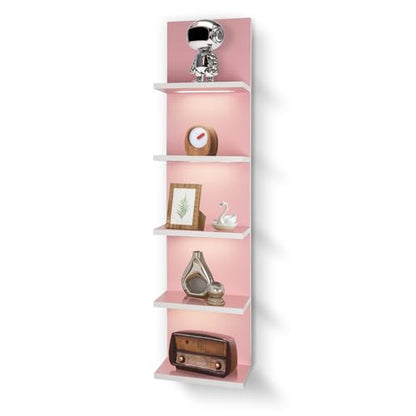 5 Tier Pink Wall Shelf Unit | Wall Shelves for Bathroom, Bedroom, Vanity, Wall Mount Vertical Lack Shelf, With LED - color: Pink