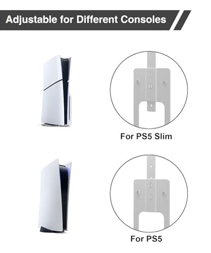 Upgraded Adjustable Console Holder Wall Mount for PS5: Black Gaming Stand for PlayStation 5/PS5 Slim/Pro Digital Disc Edition With 2 Controller Kits White - color: White