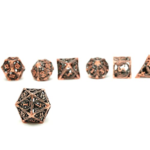 DND Dice Set Metal Dice Dungeons and Dragons Dice Gift Polyhedral Dice Set Role Playing Dice D20 Hollow Polyhedral Dice Set for Dungeons and Dragons RPG MTG Table Games - color: Ancient Red Copper