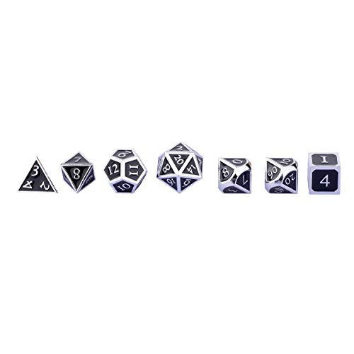 HEIMDALLR Metal D&D Dice Set 7 pcs - Dice Box & Velvet Dice Bag; Metal DND Dice Set D&D (Dungeons and Dragons) w D20 - Blacksmith Craft Dice (Darkstar) - color: 08 Darkstar