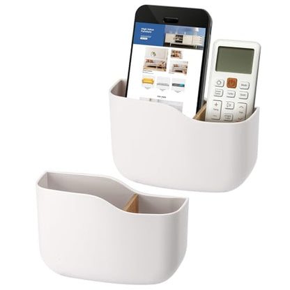 Tecbeauty 2 Pack Adhesive Remote Control Holder Wall Mount Universal TV Remote Organizer Caddy Storage Box Tray Hollow Bottom Slot Easy Phone Charging Home Office Desk Nightstand - style: 2pcs large remote control holder