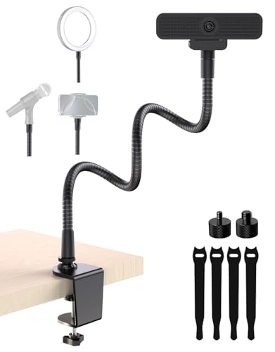 19" Webcam Stand Mount for Desk, Flexible Gooseneck Arm Cam Holder & Large Table Clamp for Logitech BRIO 4K C920 C920s C922 C922x C925e C930 C930e C960 C615 NexiGo N60, Light with 1/4" Thread