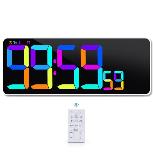 Large 13.7" LED Digital Timer（5''Nunmber）, 11 Color Changing, Count Up/Down Timer with Remote Control, Adjustable Brightness Wall Clock for Home, Office, Gym, Elderly, Auto DST - color: 13.7''rgb+remote