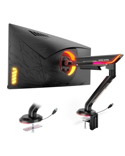 Single Gaming Monitor Arm for 24"-57" Screen with RGB, Black | Computer Monitor Stand Holds Up to 60LBS - color: BLACK, style: RGB