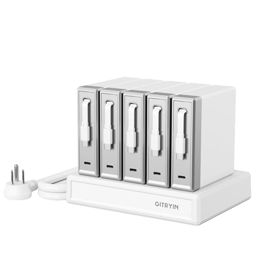 Gitryin Laptop Charging Station, 5 * 140W Retractable USB C Chargers, 10 Type C Ports with Cooling Power Strip, 700W Charging Hub